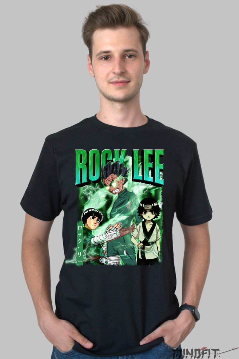 Tricou Naruto Rock Lee Trio barbat negru fata
