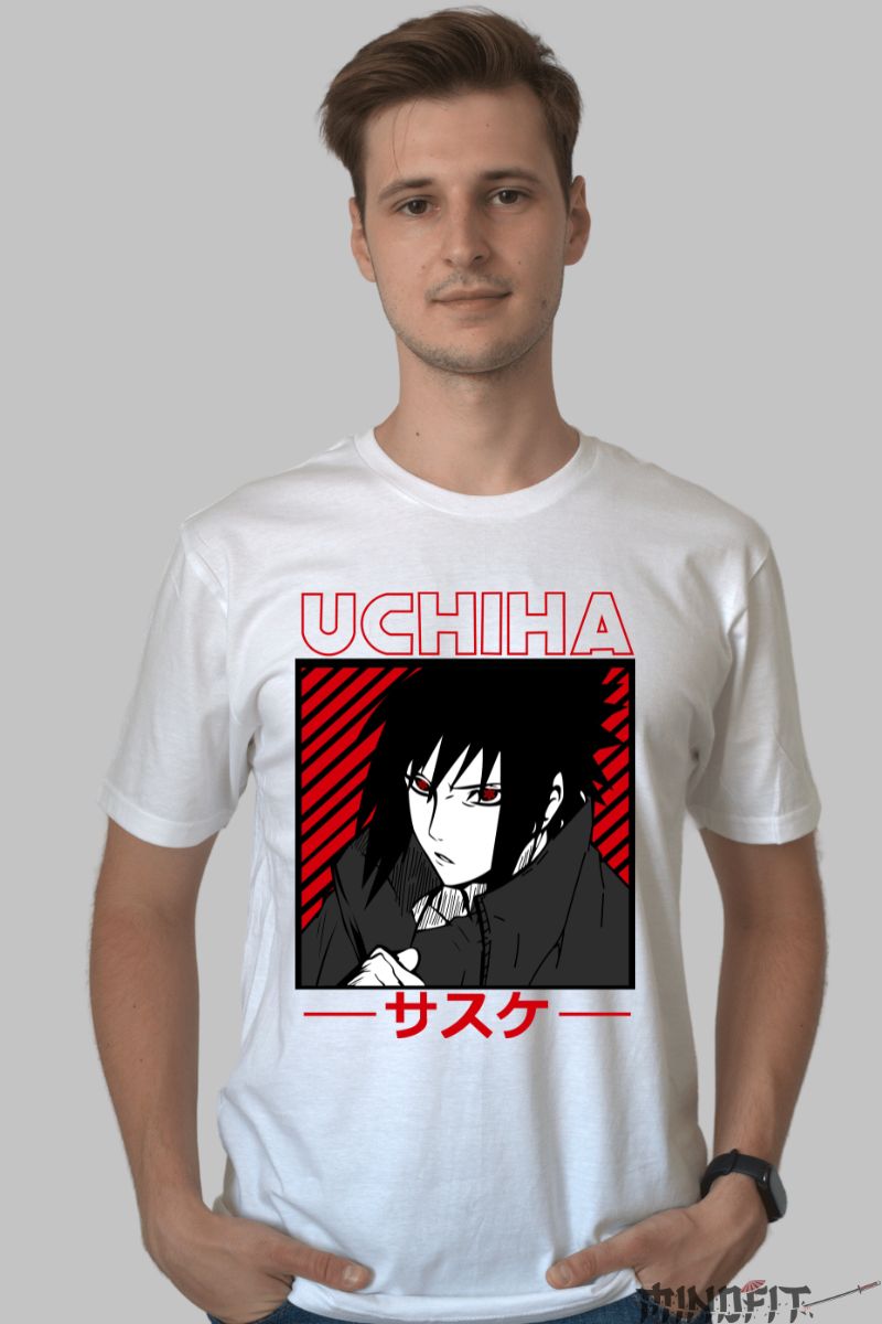 Tricou Naruto Sasuke Clan Strength barbat alb fata
