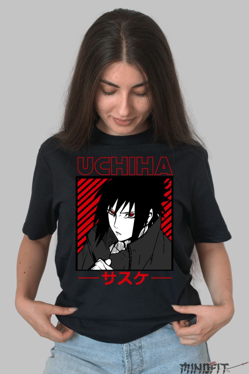 Tricou Naruto Sasuke Clan Strength dama negru fata