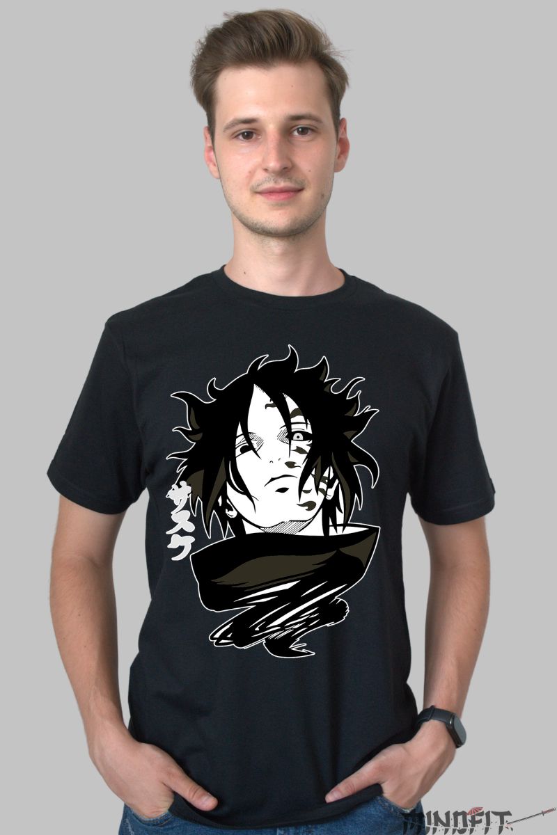 Tricou Naruto Sasuke Dark Aura barbat negru fata