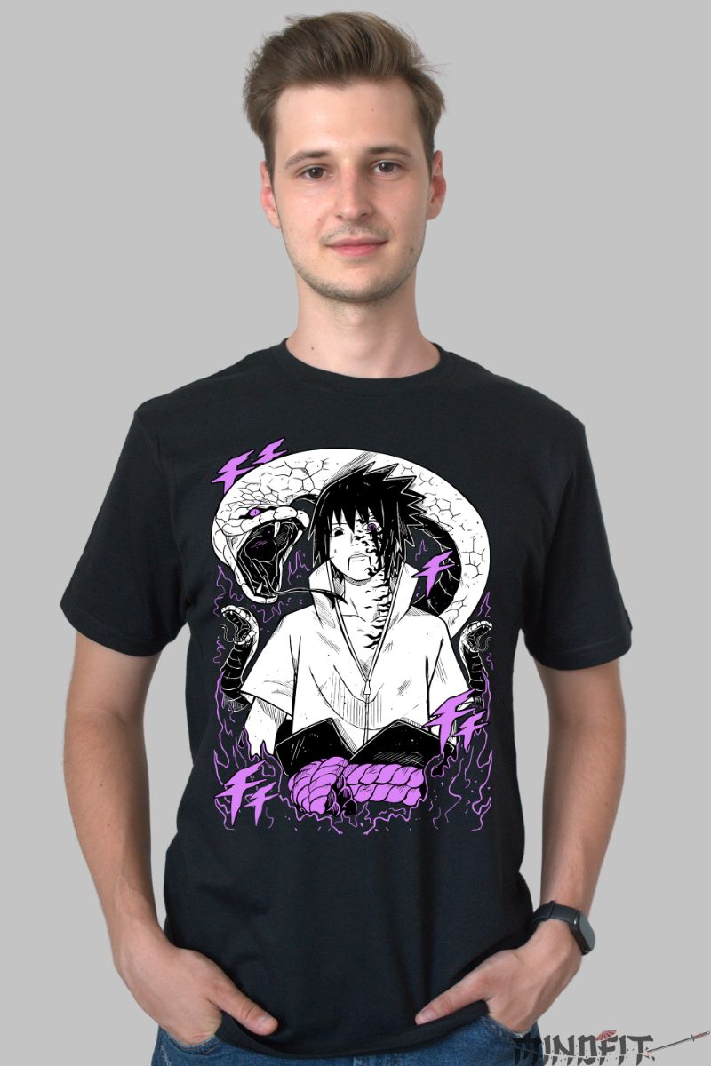 Tricou Naruto Sasuke Facing Destiny barbat negru fata