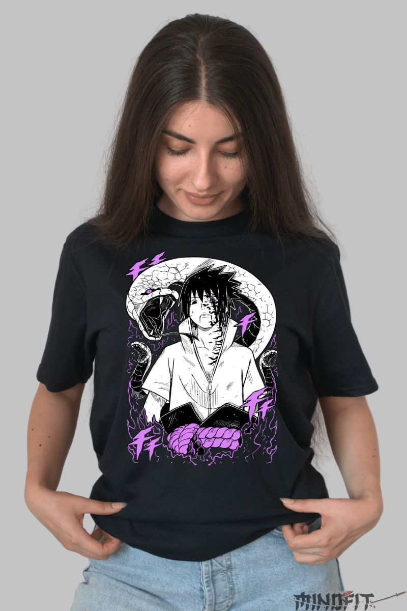 Tricou Naruto Sasuke Facing Destiny dama negru fata