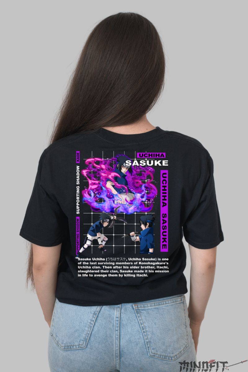 Tricou Naruto Sasuke Supporting Shadow dama negru spate
