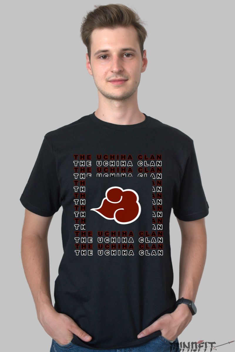 Tricou Naruto Sasuke The Uchiha Clan barbat negru fata