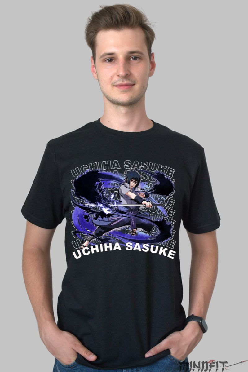 Tricou Naruto Sasuke Vision of Revenge barbat negru fata