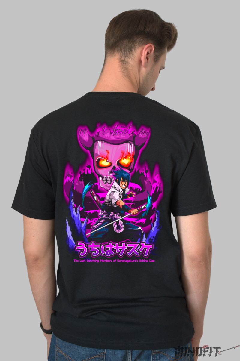 Tricou Naruto Sasuke in The Uchiha Clan barbat negru spate