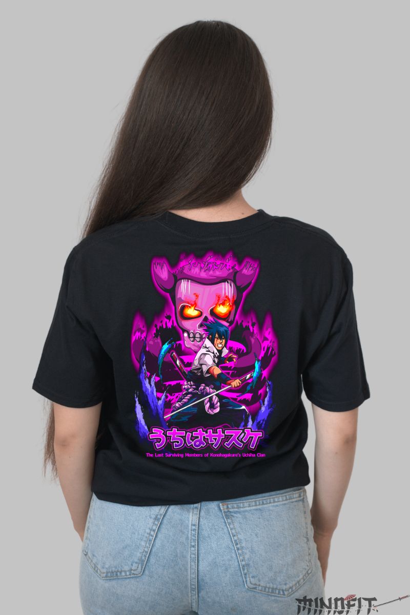 Tricou Naruto Sasuke in The Uchiha Clan dama negru spate