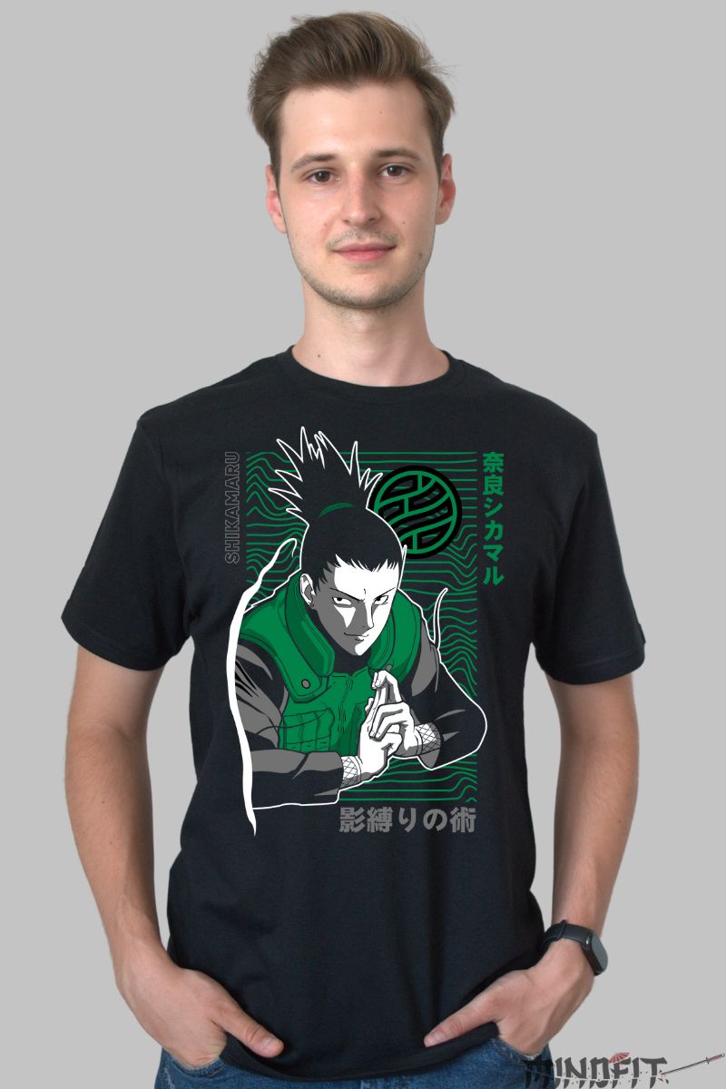 Tricou Naruto Shikamaru Binding Technique barbat negru fata