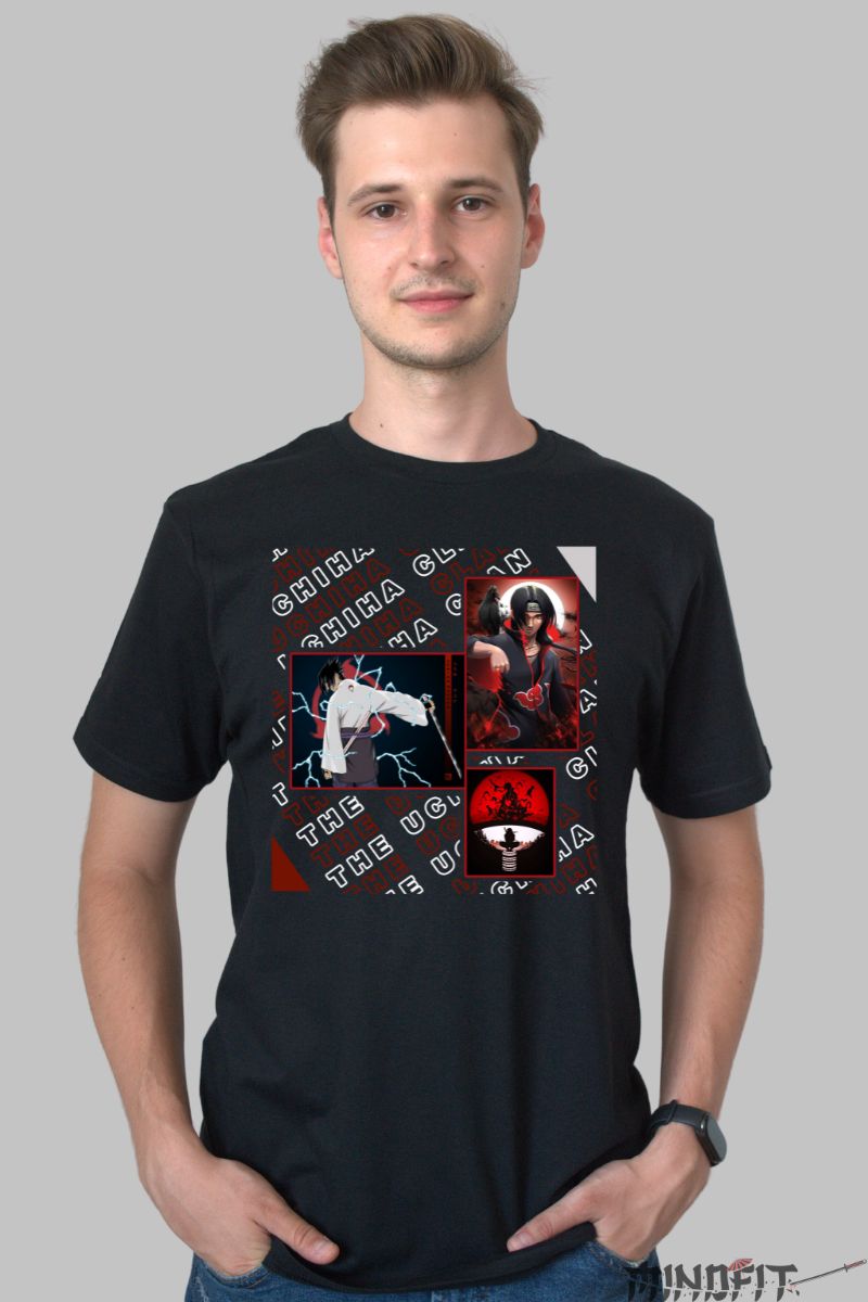 Tricou Naruto Uchiha Clan barbat negru fata