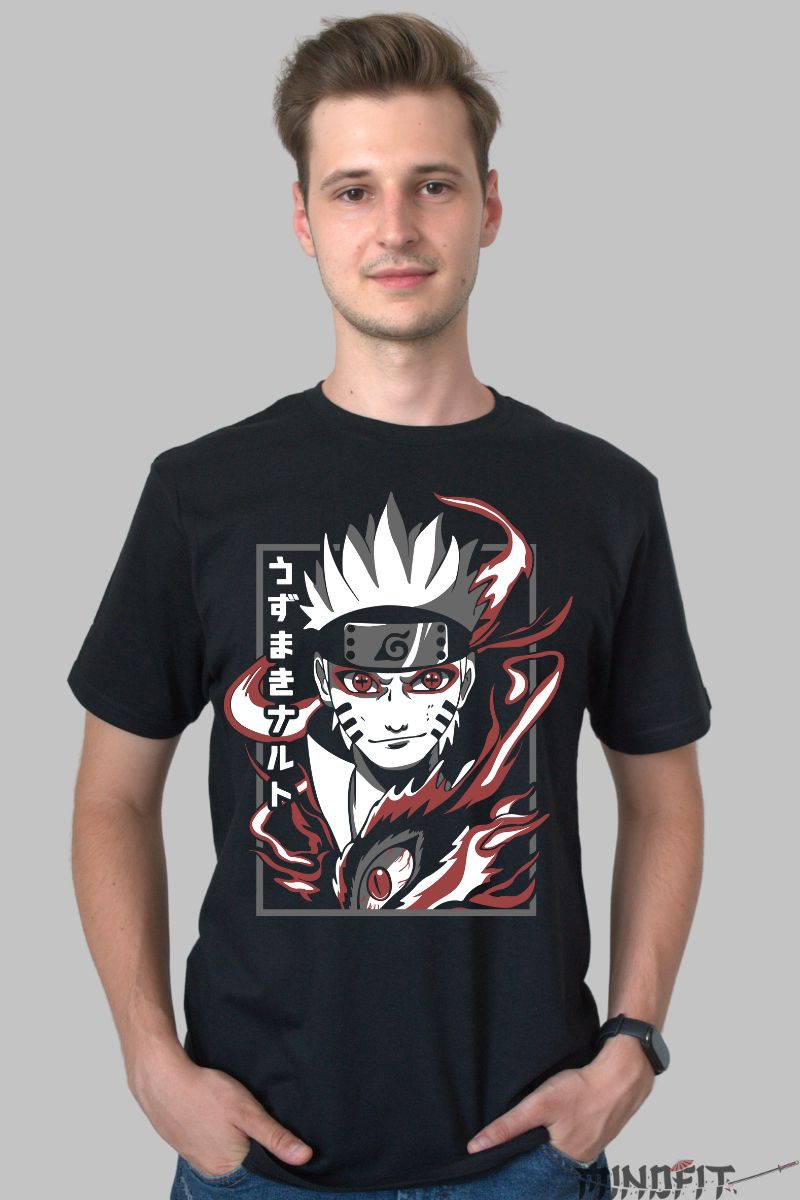 Tricou Naruto Uzumaki Style barbat negru fata