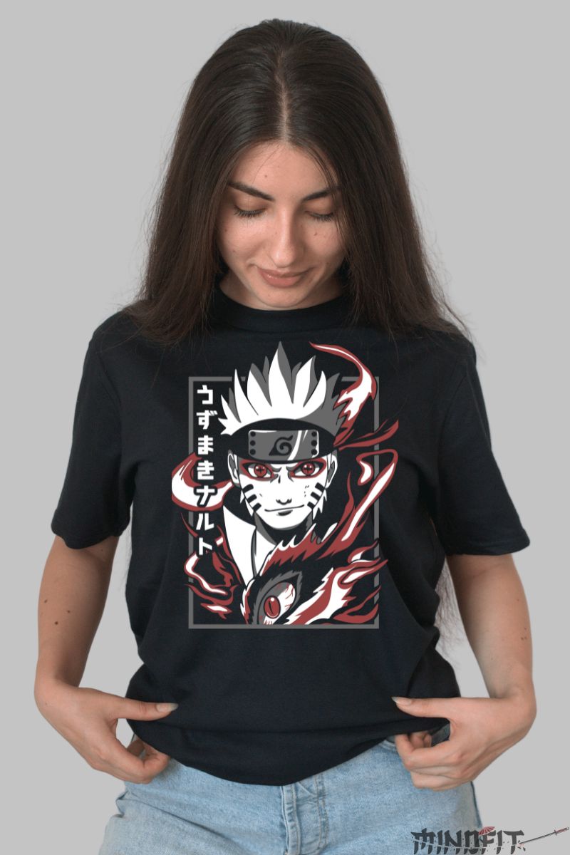 Tricou Naruto Uzumaki Style dama negru fata