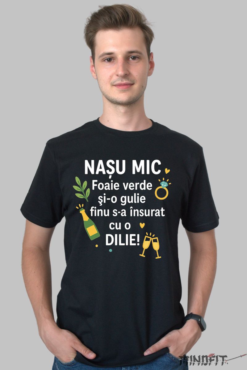 Tricou Nasu Mic – Mesaj Amuzant Fina Si Finu negru barbat