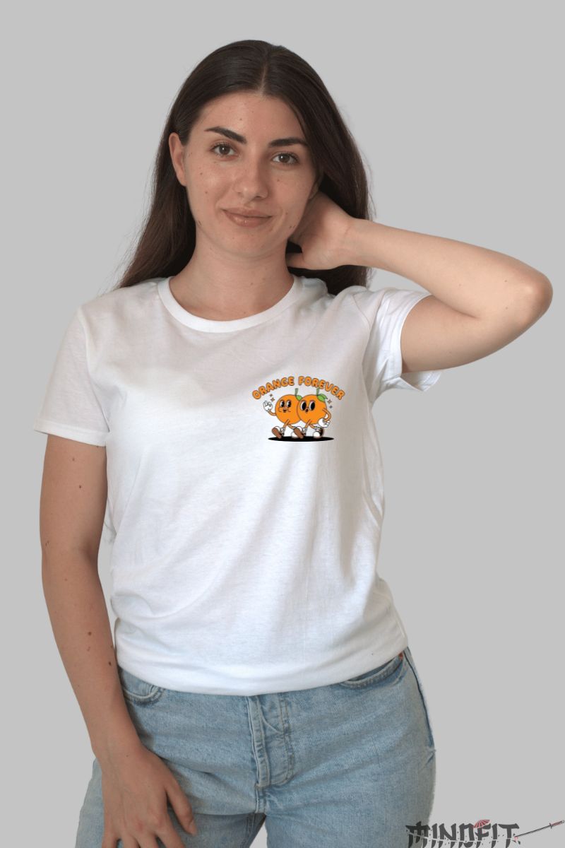 Tricou Orange Forever dama alb fata