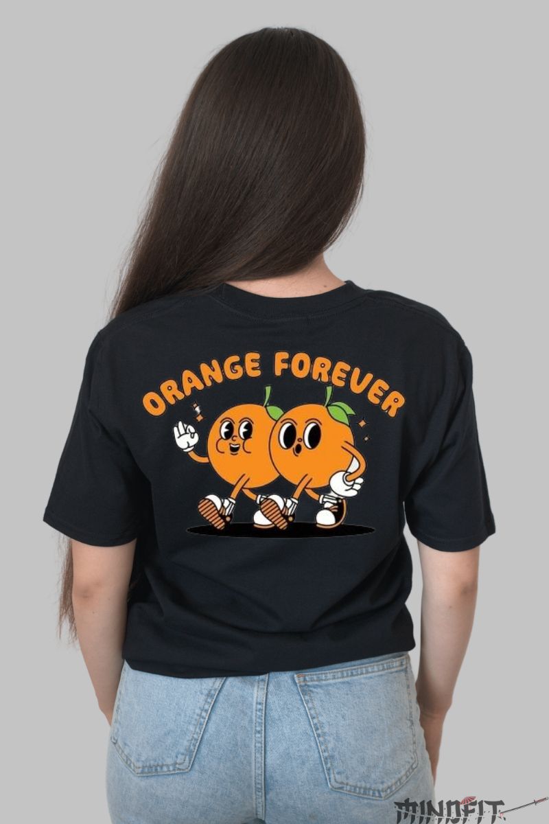 Tricou Orange Forever dama negru spate