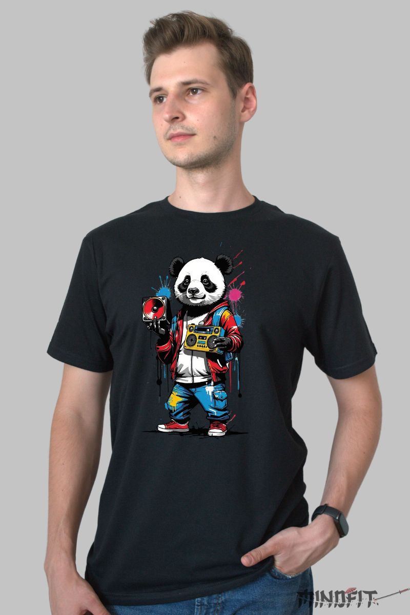 Tricou Panda Cool barbat negru fata