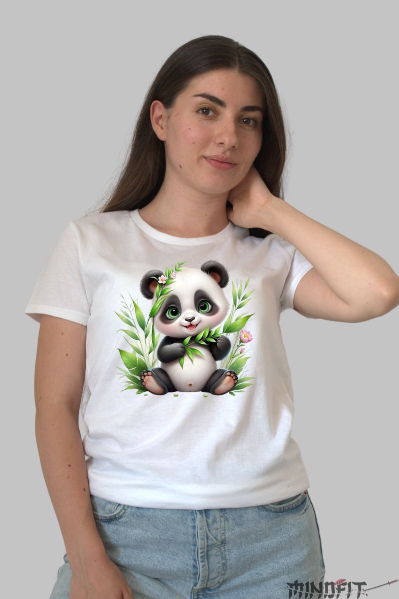 Tricou Panda Simpatic dama alb fata