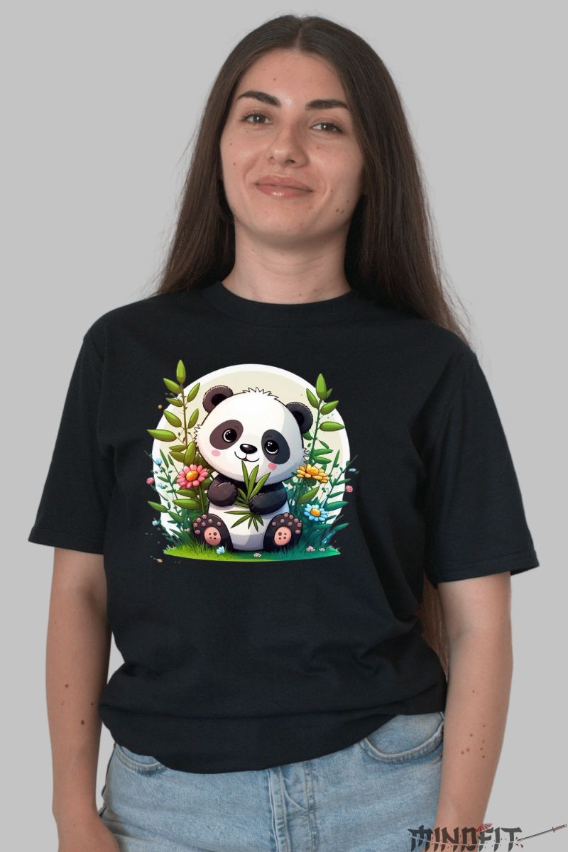 Tricou Panda in Natura dama negru fata