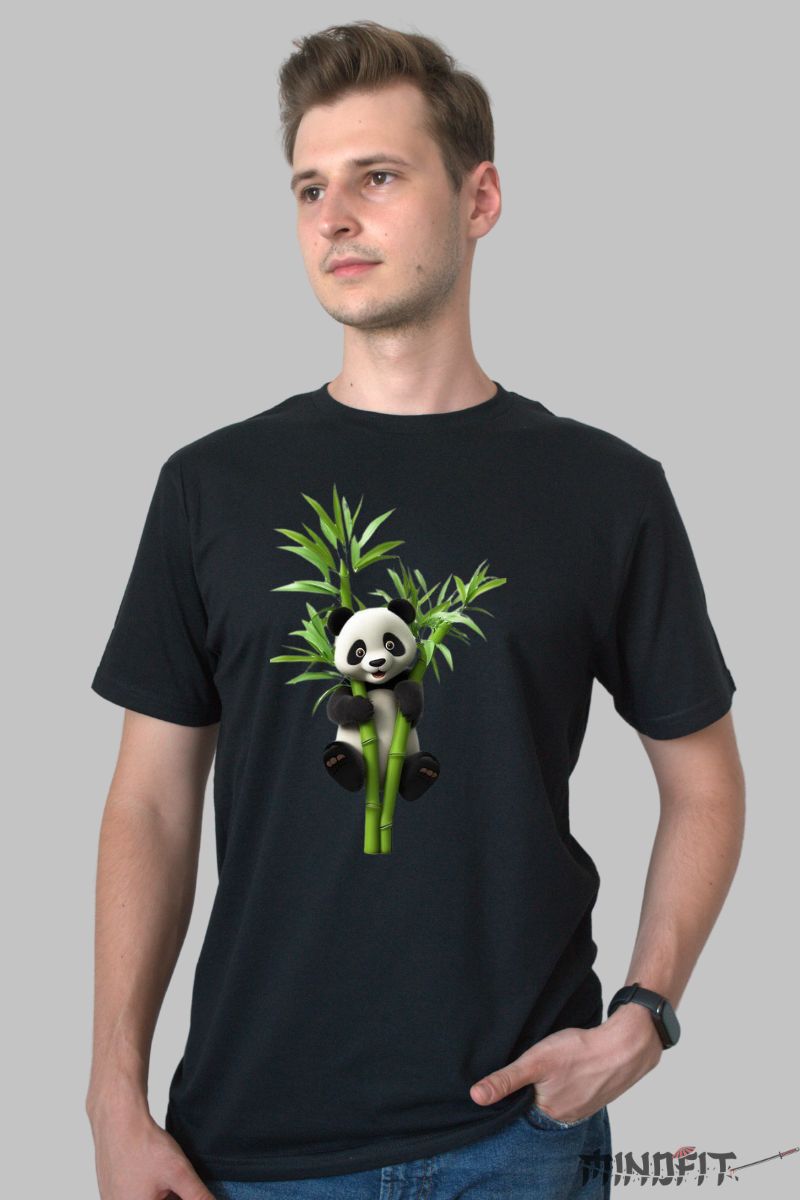 Tricou Panda si Bambus barbat negru fata