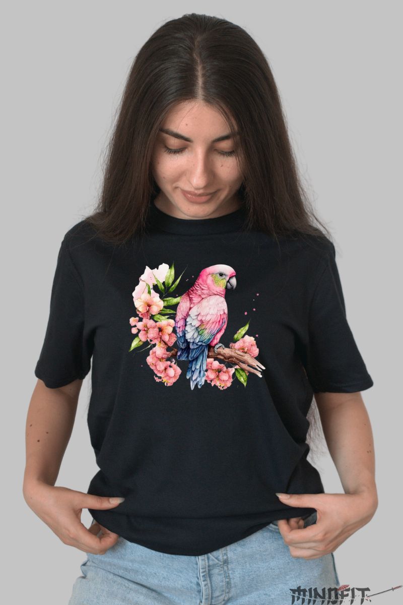 Tricou Papagal Roz dama negru fata