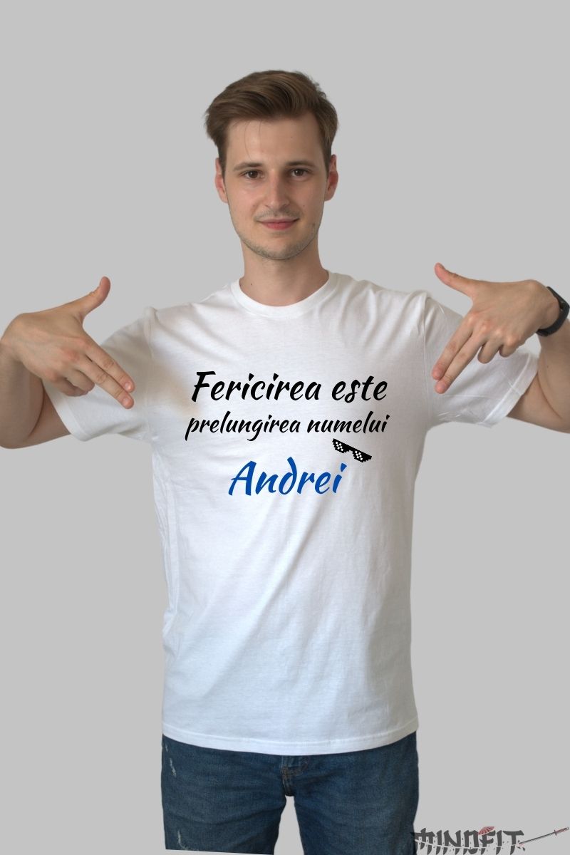 Tricou Personalizat Cu Nume - Fericirea Este alb arbat