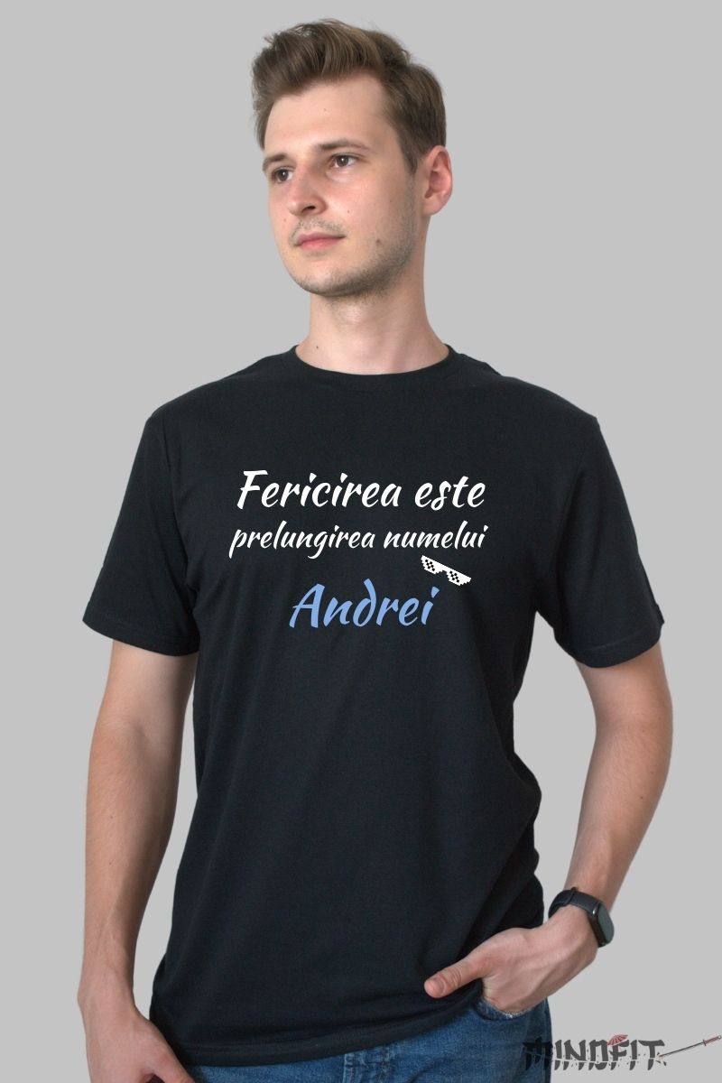 Tricou Personalizat Cu Nume - Fericirea Este negru barbat