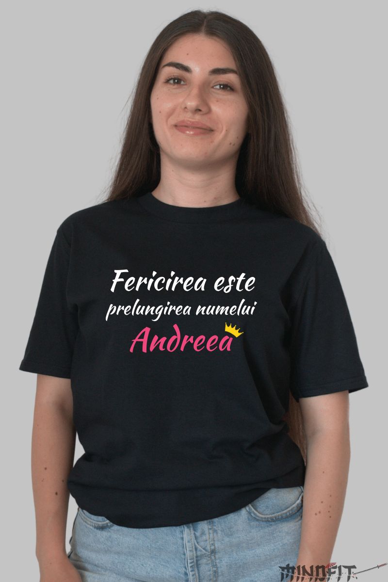 Tricou Personalizat Cu Nume - Fericirea Este negru dama