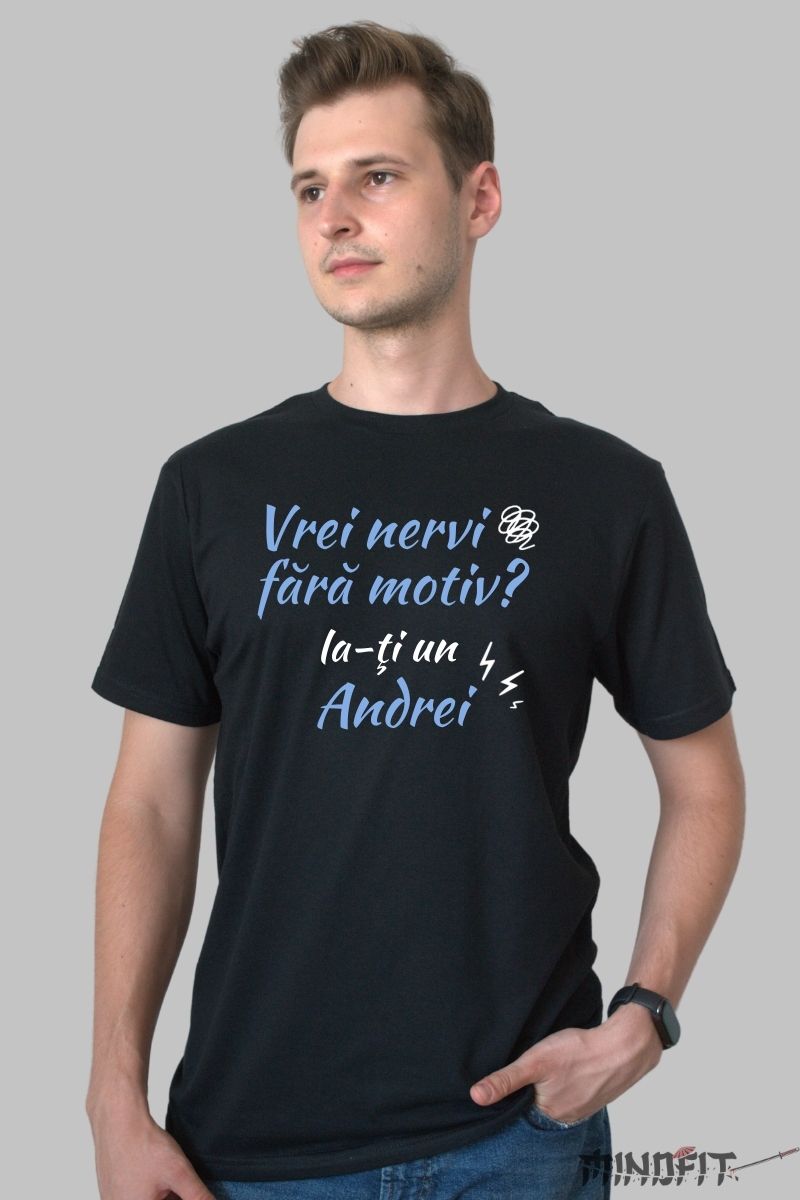 Tricou Personalizat Cu Nume - Vrei nervi fara motiv? barbat negru