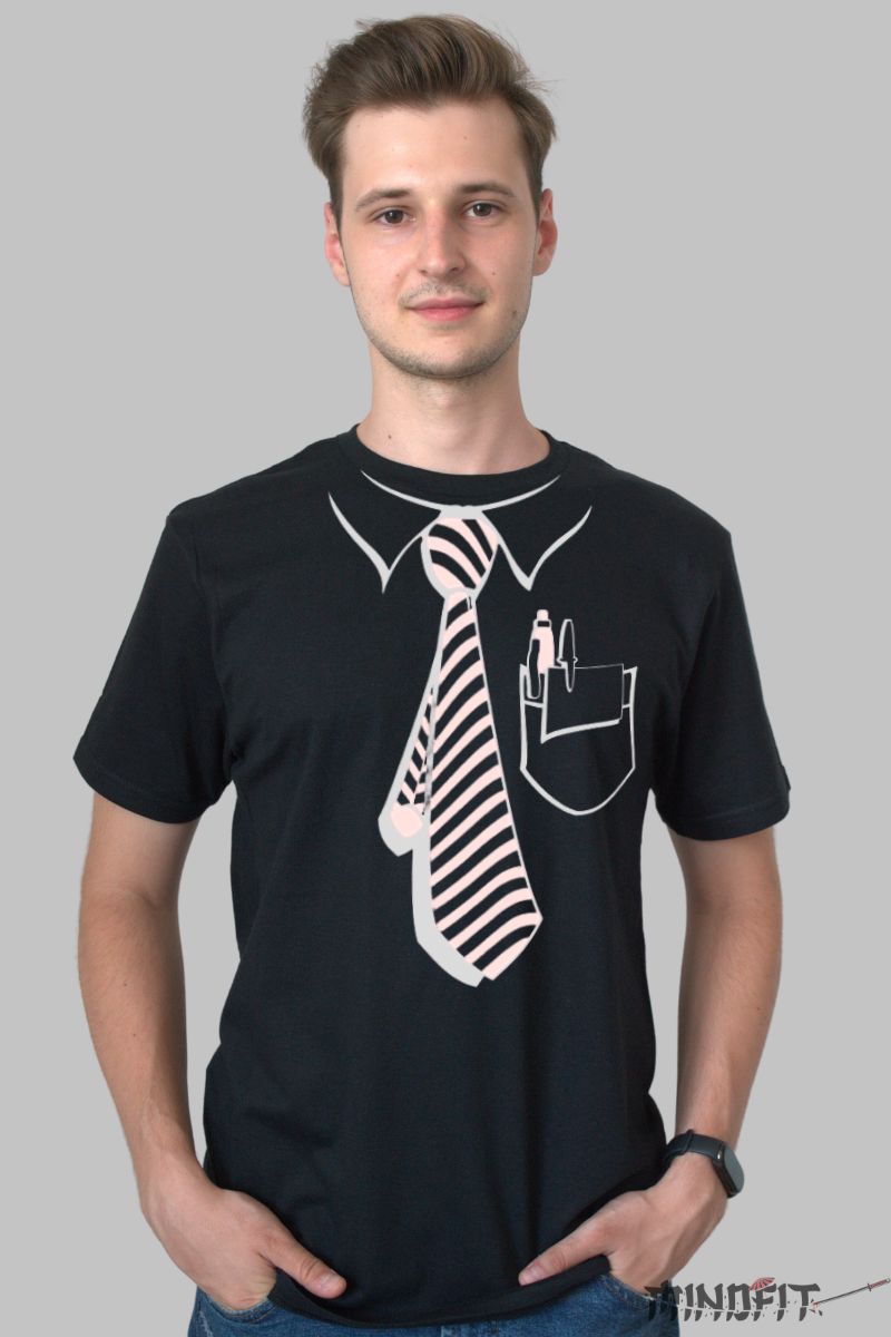 Tricou Personalizat cu Cravata barbat negru fata
