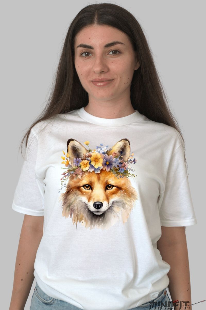 Tricou Personalizat cu Vulpe dama alb fata