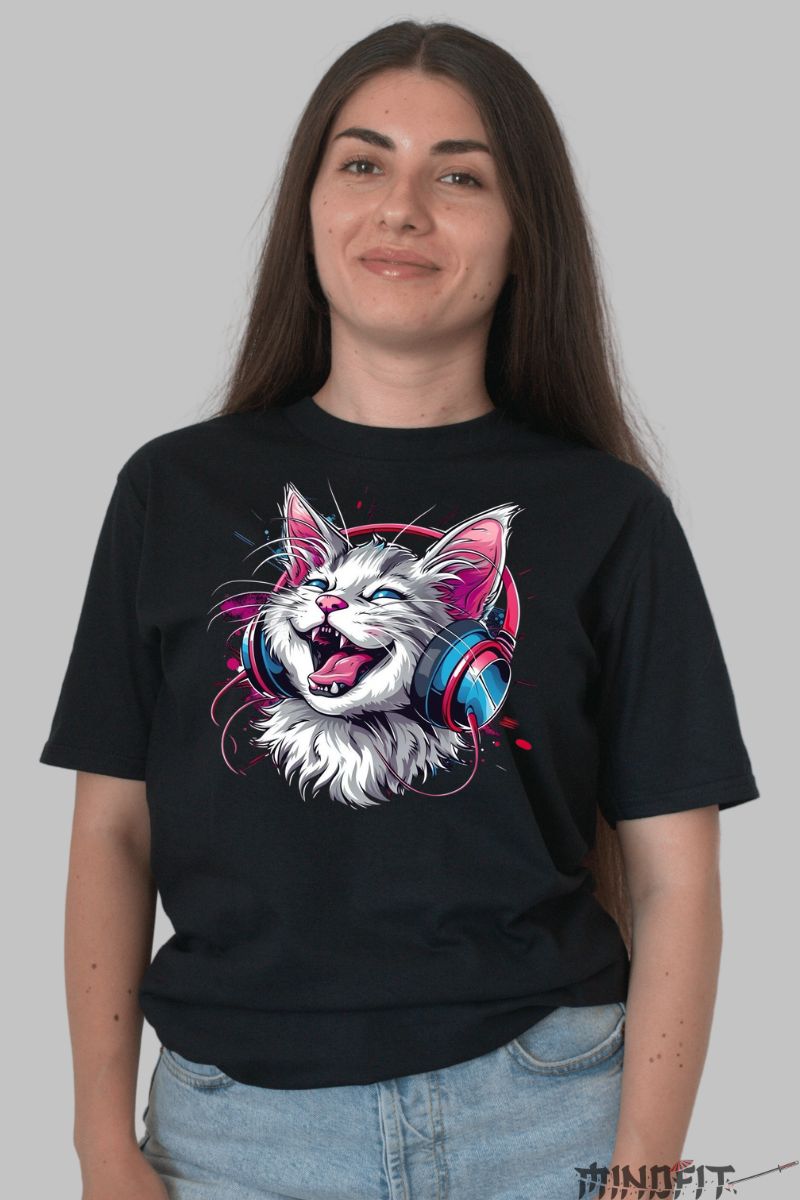 Tricou-Pisica-Happy-dama-negru-fata
