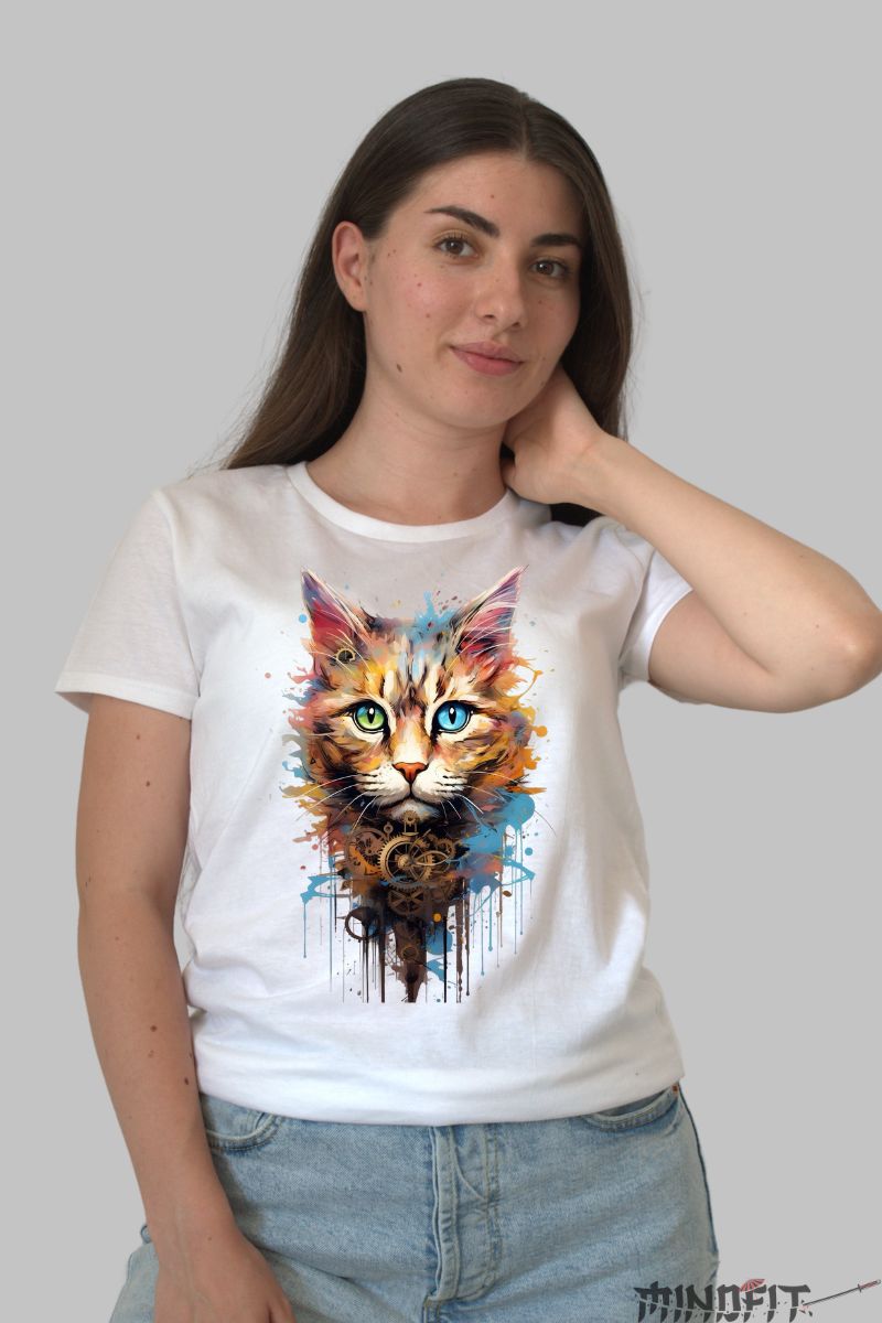 Tricou Pisica Mistica dama alb fata
