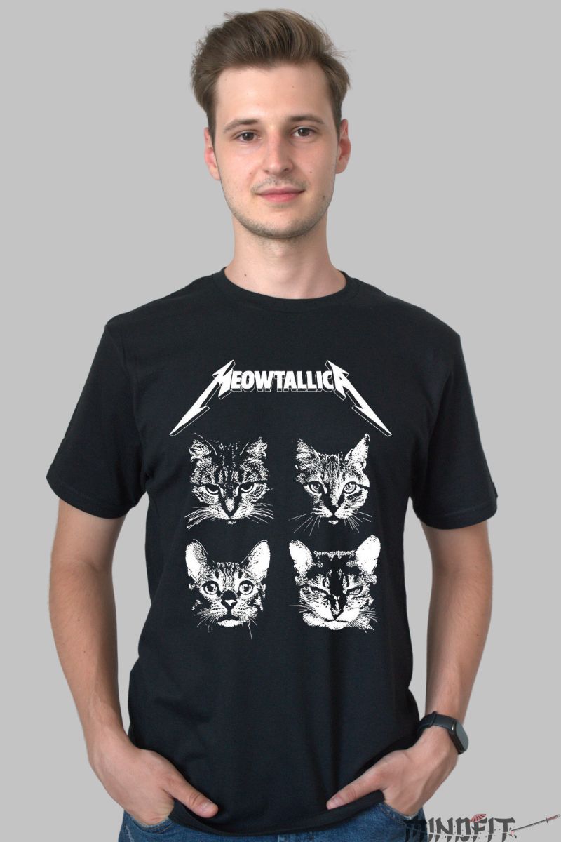 Tricou Pisica Meowtallica barbat negru fata