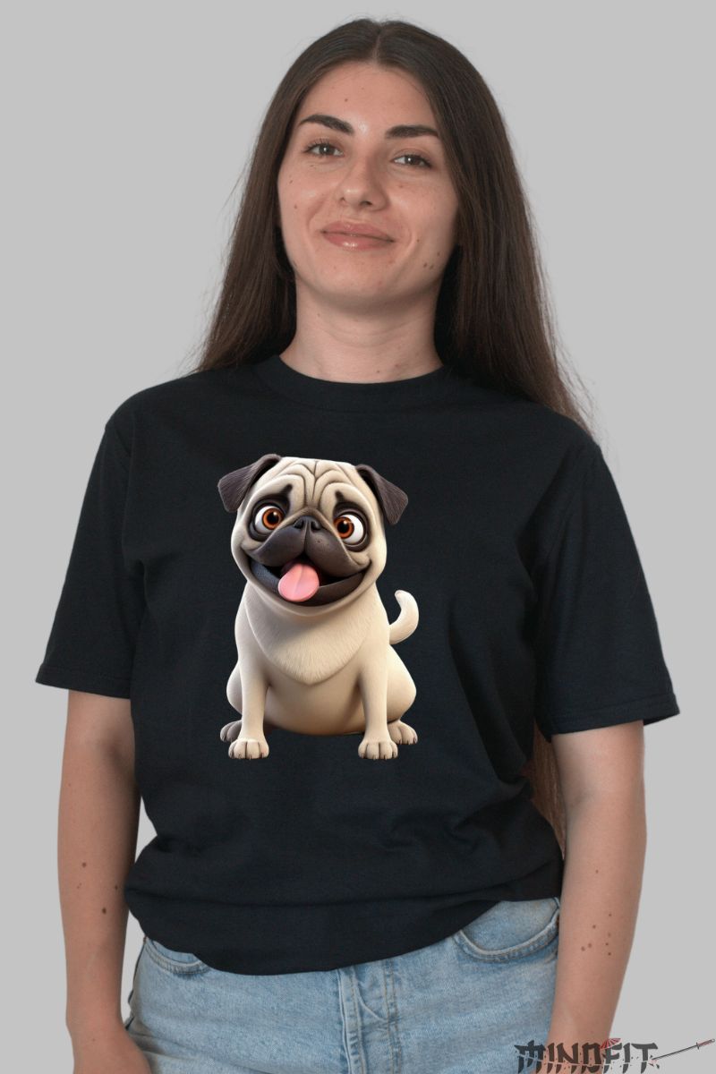 Tricou Pug Funny dama negru fata