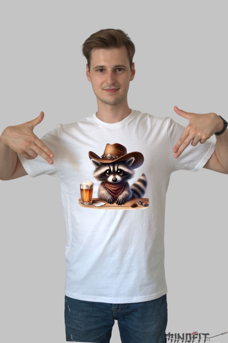 Tricou Raton Cawboy barbat alb fata