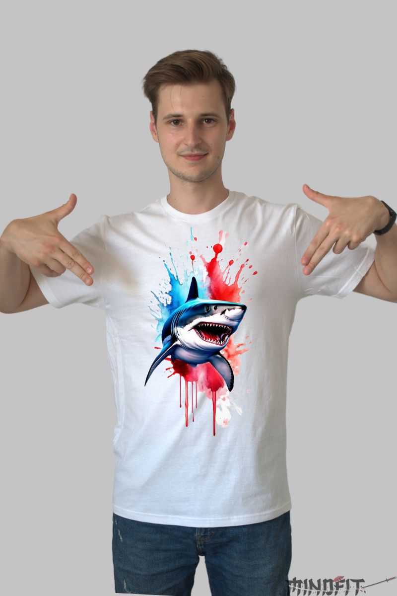 Tricou Rechin Necrutator barbat alb fata