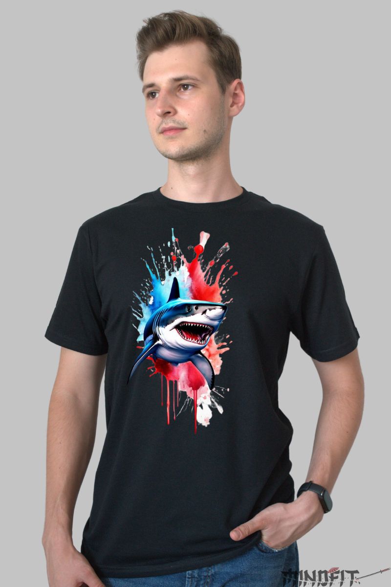 Tricou Rechin Necrutator barbat negru fata
