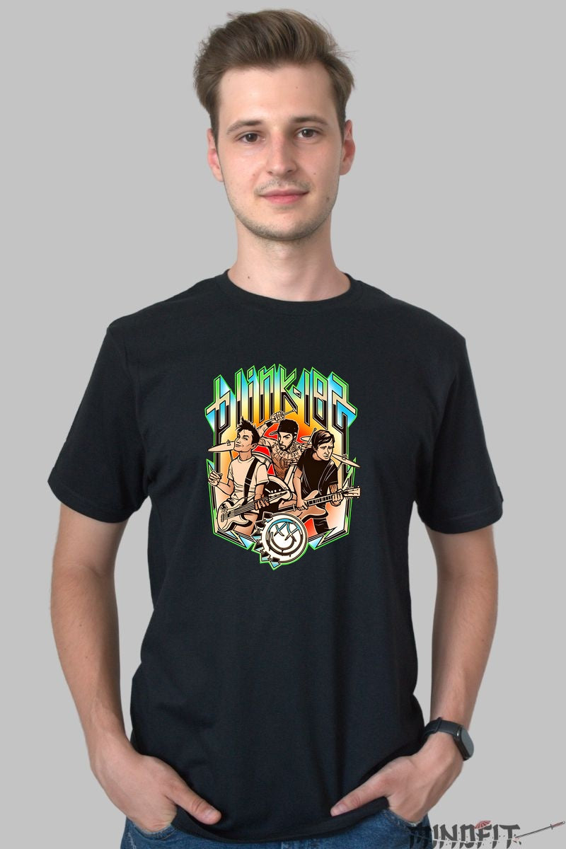 Tricou Rock Blink-182 Band Cartoon Style barbat negru