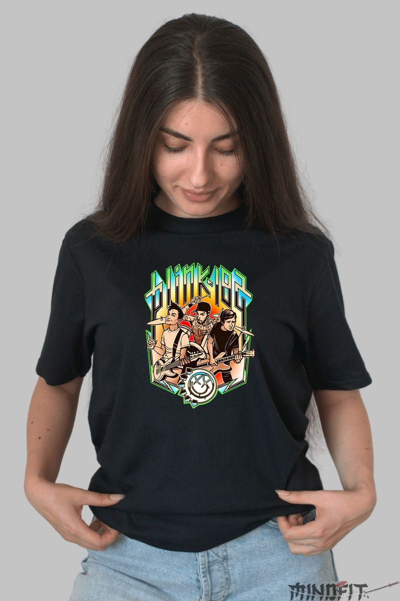 Tricou Rock Blink-182 Band Cartoon Style dama negru