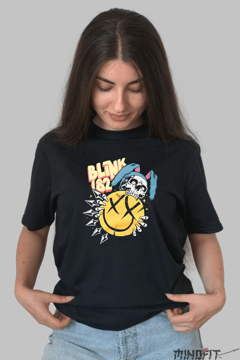 Tricou Rock Blink-182 Skull Smiley dama negru