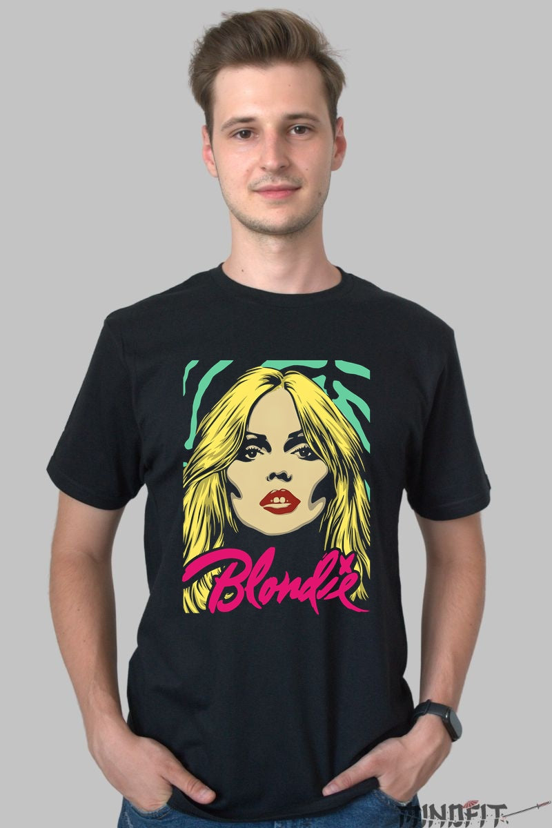 Tricou Rock Blondie Neon Pop Art barbat negru