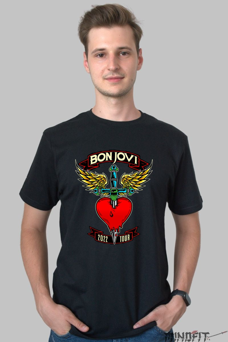 Tricou Rock Bon Jovi 2022 Tour Heart Dagger barbat negru