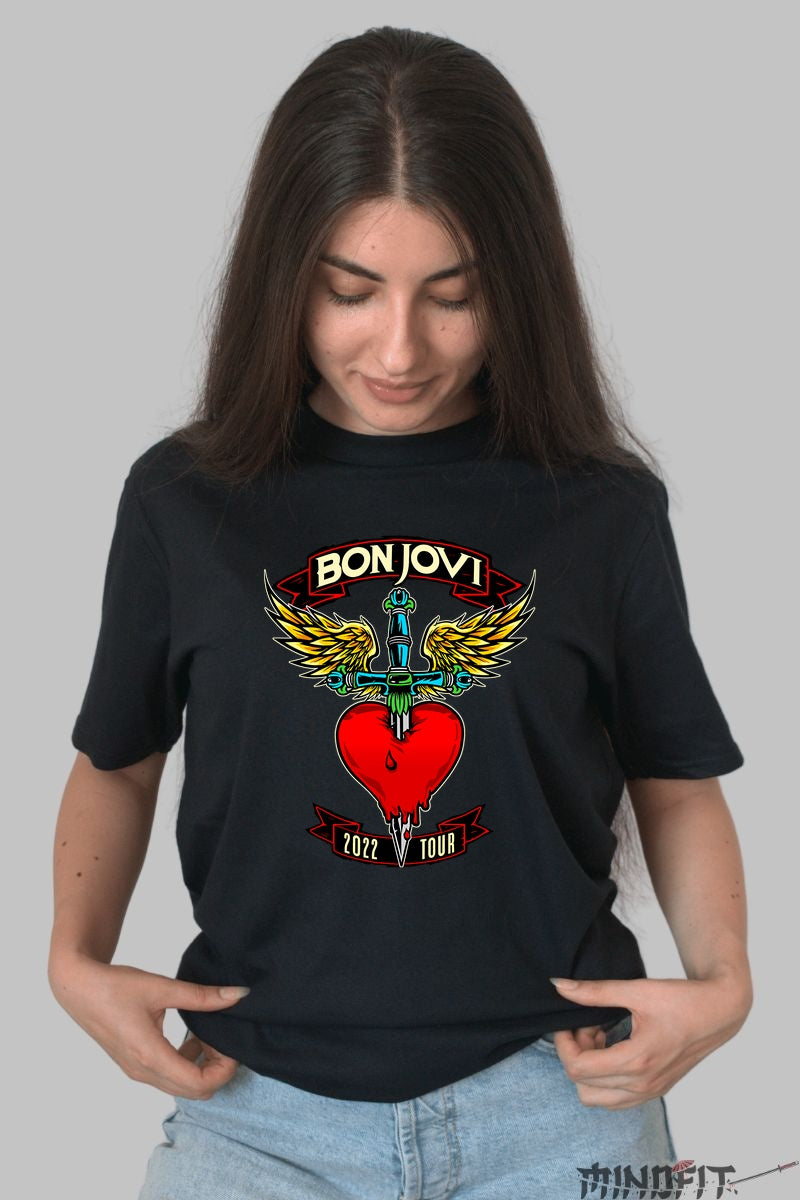 Tricou Rock Bon Jovi 2022 Tour Heart Dagger dama negru