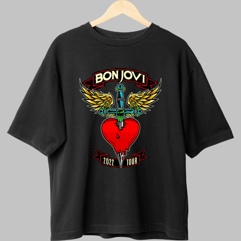 Tricou Rock Bon Jovi 2022 Tour Heart Dagger fata negru