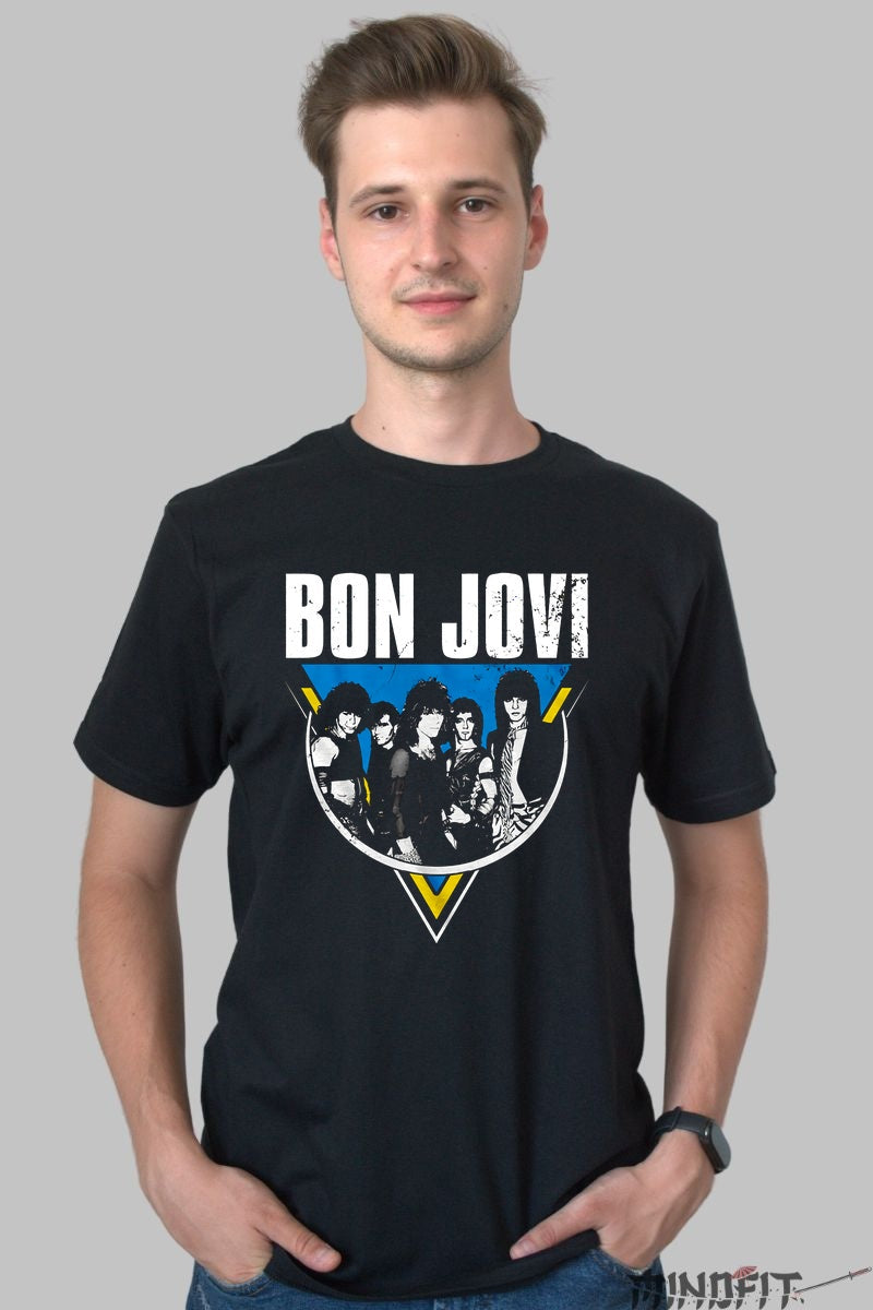 Tricou Rock Bon Jovi Band Portrait Retro barbat negru