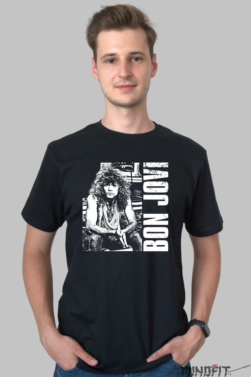 Tricou Rock Bon Jovi Black White barbat negru