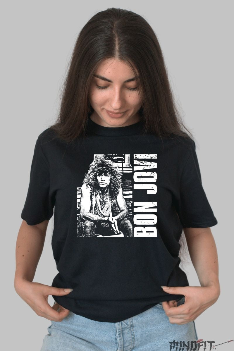 Tricou Rock Bon Jovi Black White dama negru