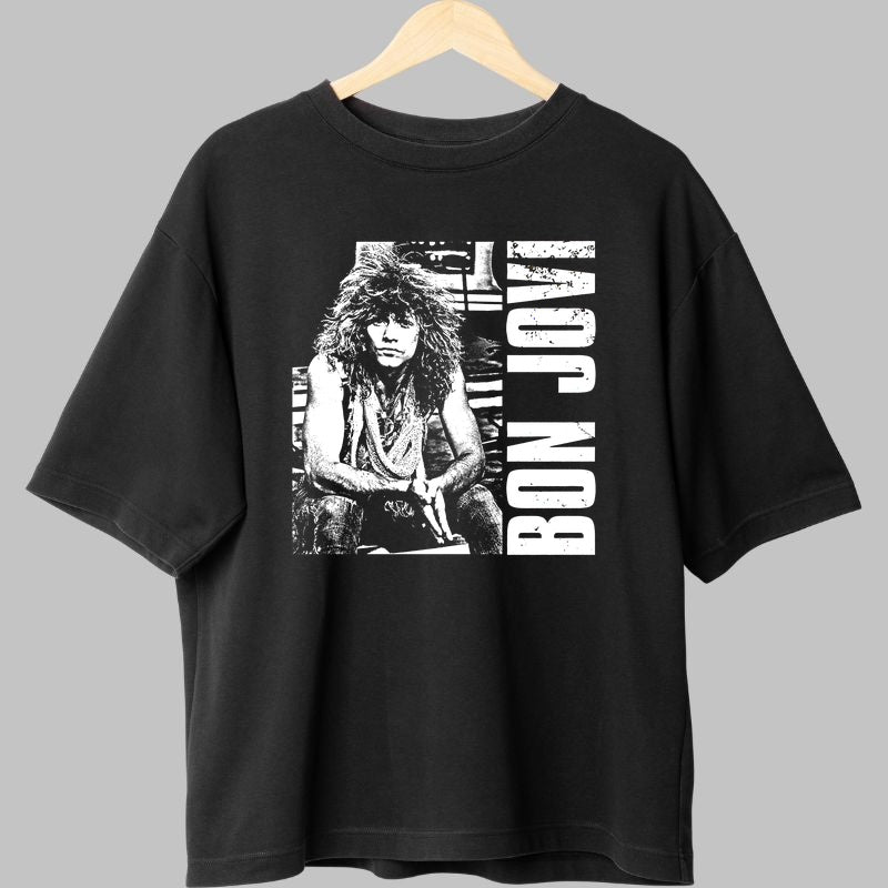Tricou Rock Bon Jovi Black White fata negru