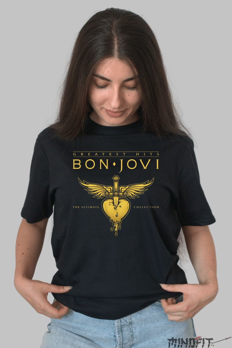 Tricou Rock Bon Jovi Greatest Hits Collection dama negru