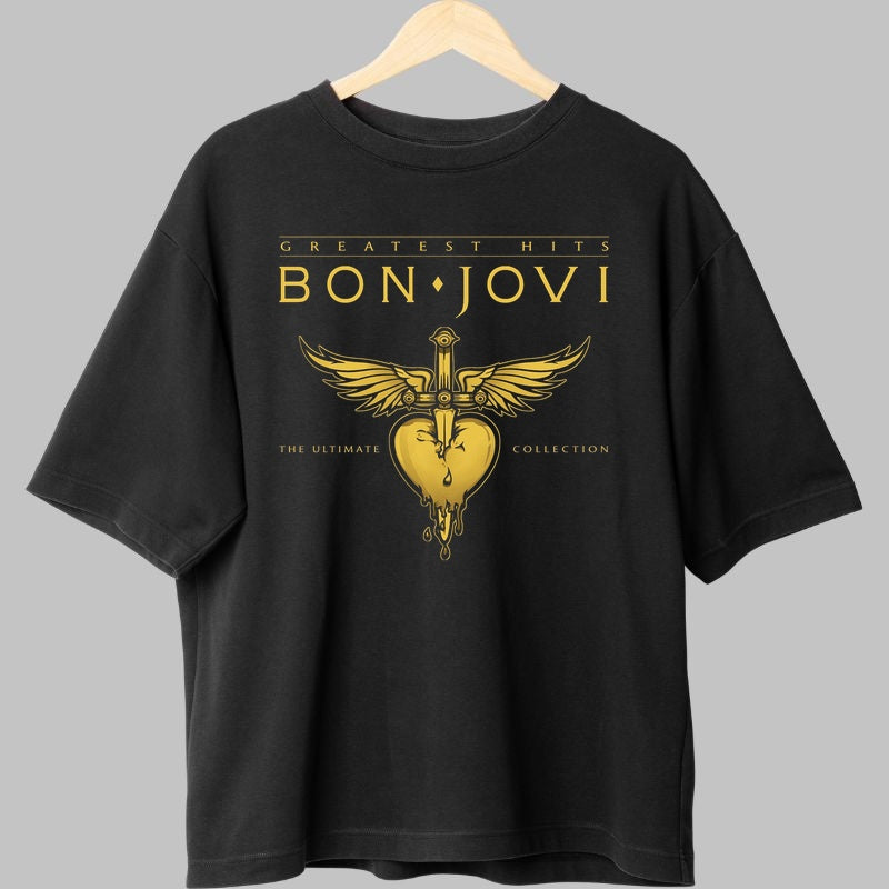 Tricou Rock Bon Jovi Greatest Hits Collection fata negru