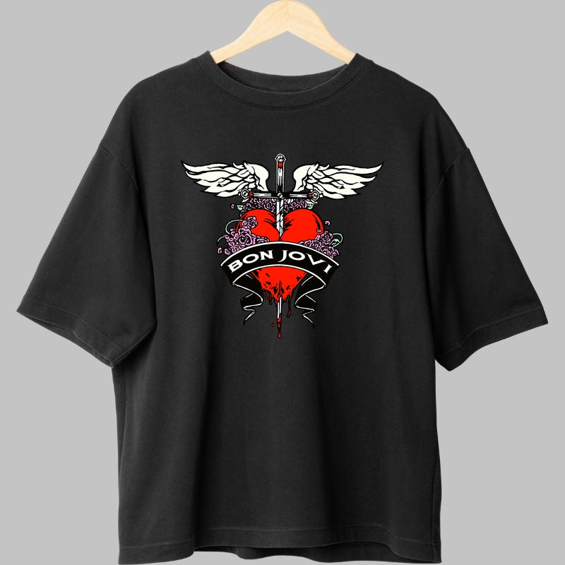 Tricou Rock Bon Jovi Heart Dagger Classic fata negru